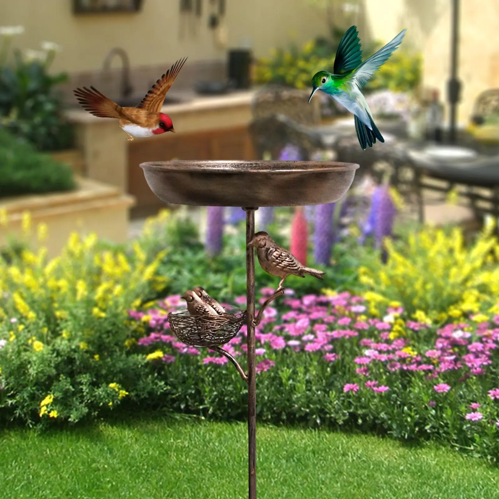 Large Metal Bird Bath Feeder Tray Combination for Lawn Yard Fence Park Backyard Watering Birds