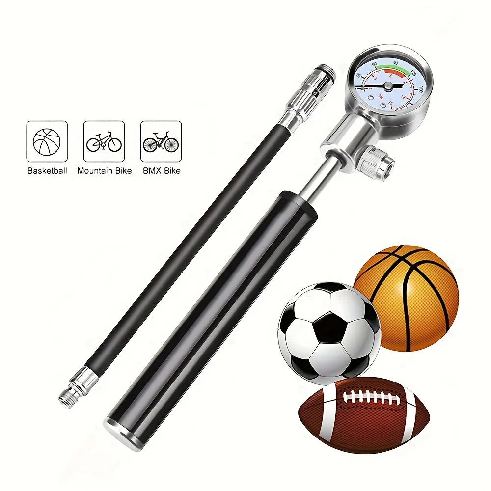 Portable Bike Pump with Gauge 120PSI MTB Bicycle Pump Aluminum Alloy Hand Pump for Football Basketball Outdoor Cycling Equipment