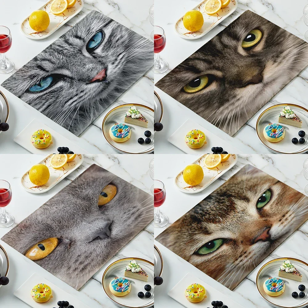 Printing Cute Cat Face Placemat Non-Slip Heat Resistant Washable Kitchen Table Plate Bowl Coaster Children's Tablecloth