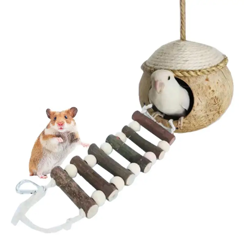 Coconut Bird Nest Bird Breeding Nest Hide House Toy With Ladder Coco Hideaway For Birds Bird Swing Toys Bird Cage Accessories