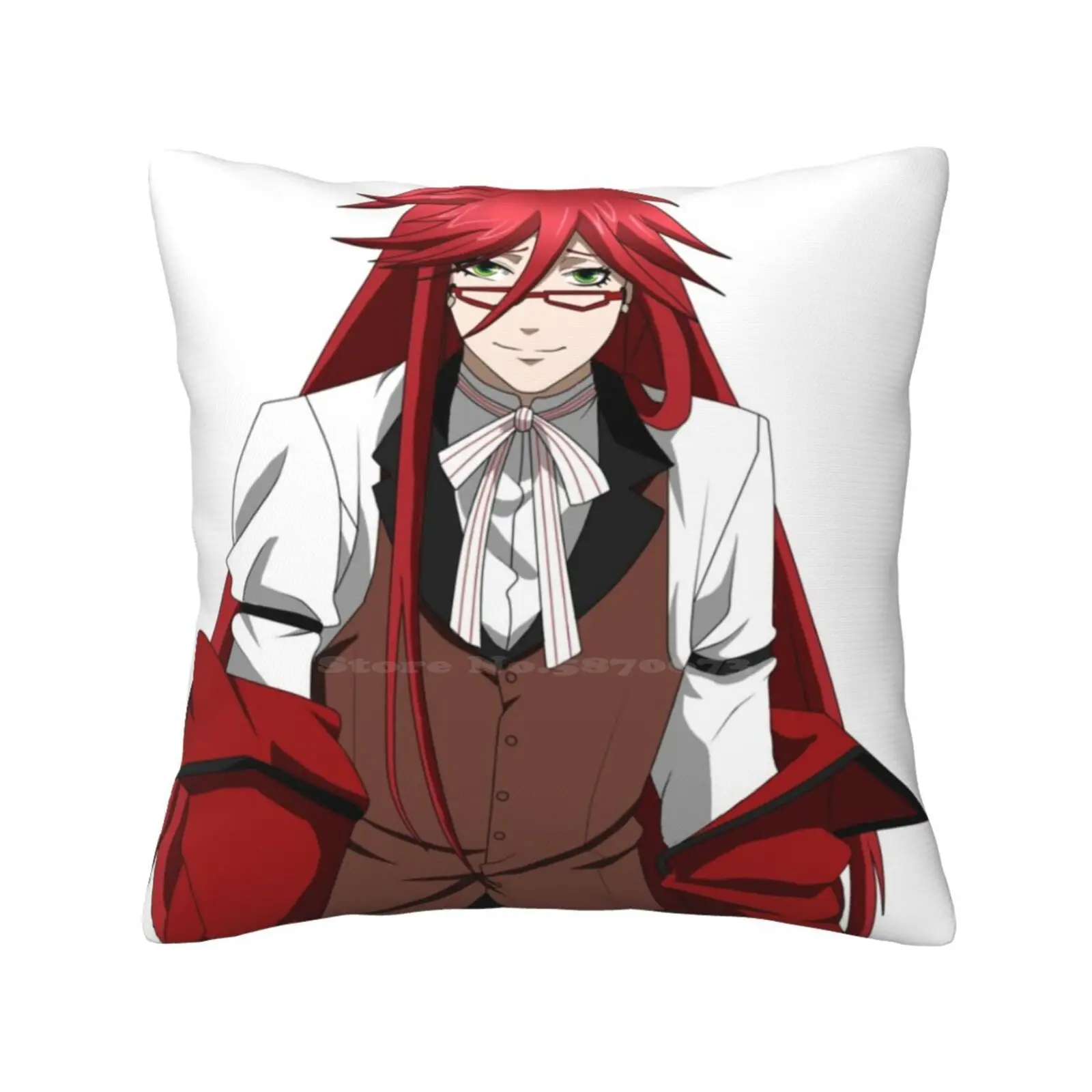 Grell Sutcliff Funny Cute Decor Square Pillowcase Grell Sutcliff Black Butler Kuroshitsuji Anime Manga Red Reaper Grim Reaper