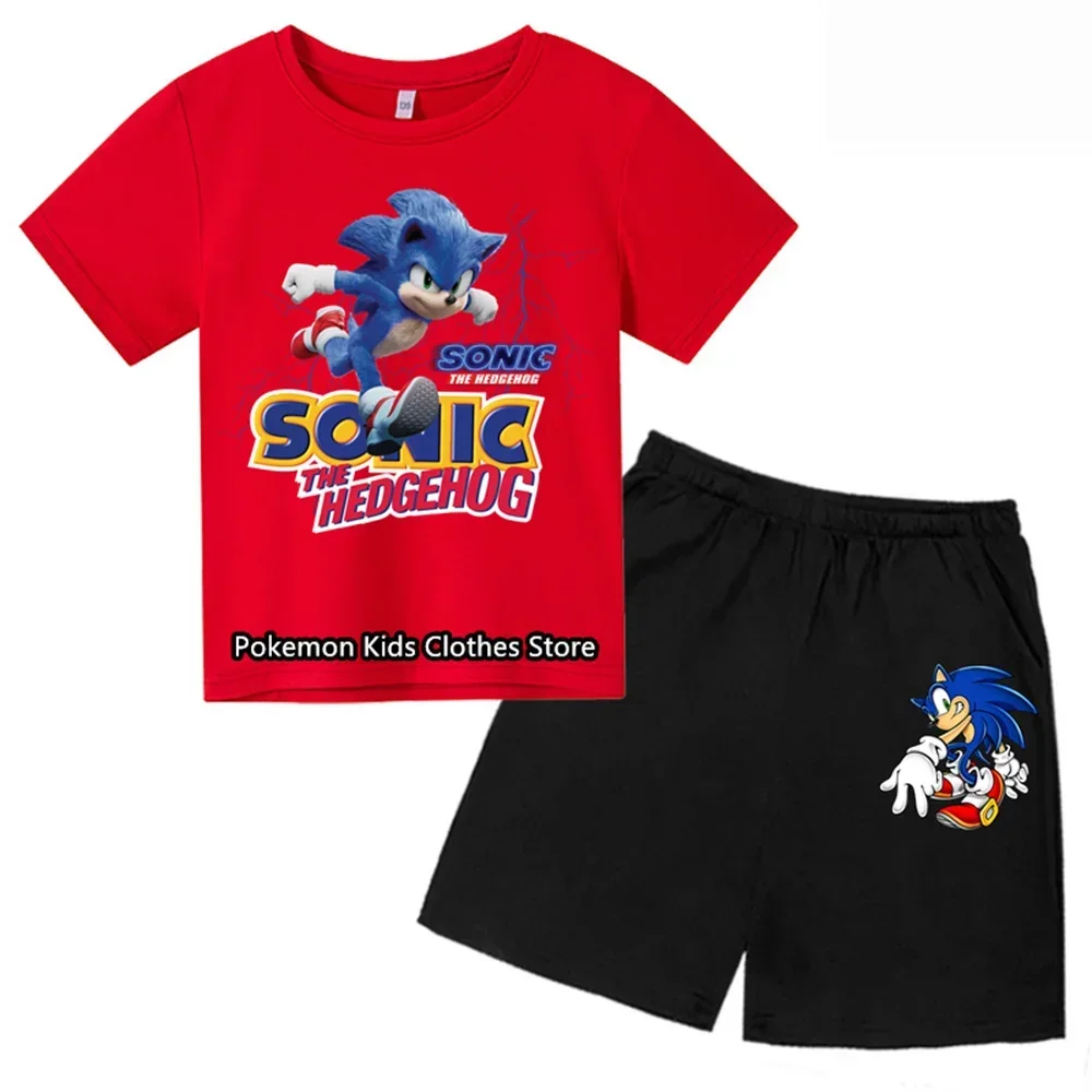 Kuromi-Camiseta de manga corta para niños y niñas, conjunto de ropa informal de Mickey Mouse, Sonic, verano, novedad