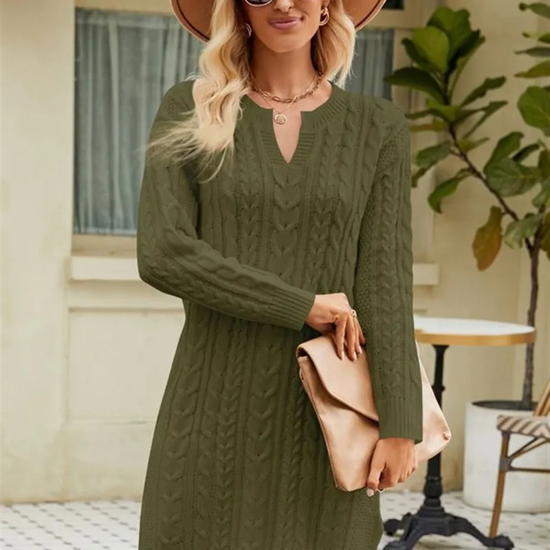 

Осенне-зимний удлиненный вязаный свитер-платье однотонного цвета, свободного кроя, с длинными рукавами, модное повседневное женское платье