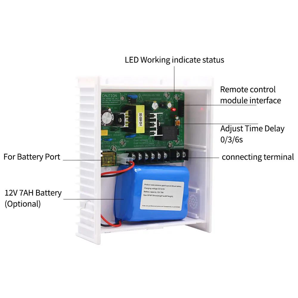 Fuente de alimentación de 12V CC, 2A/3A/5A con interfaz de batería de respaldo, sistema de Control de acceso de tarjeta RFID, fuente de alimentación