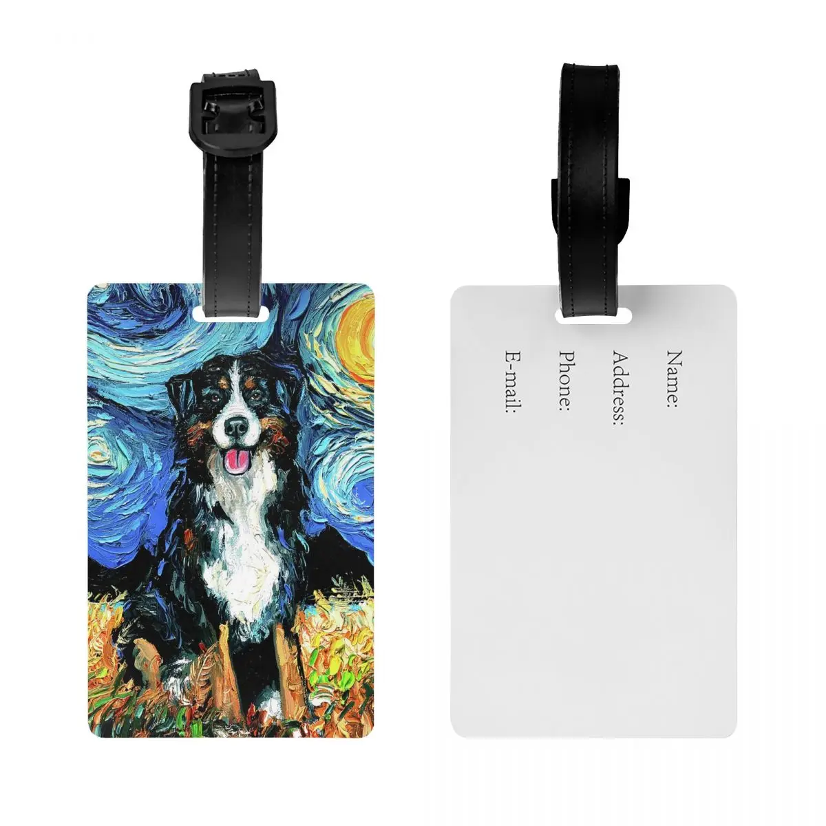 Starry Night Bernese Mountain Dog Luggage Tag for Suitcases Funny Pet Puppy Baggage Tags Privacy Cover Name ID Card