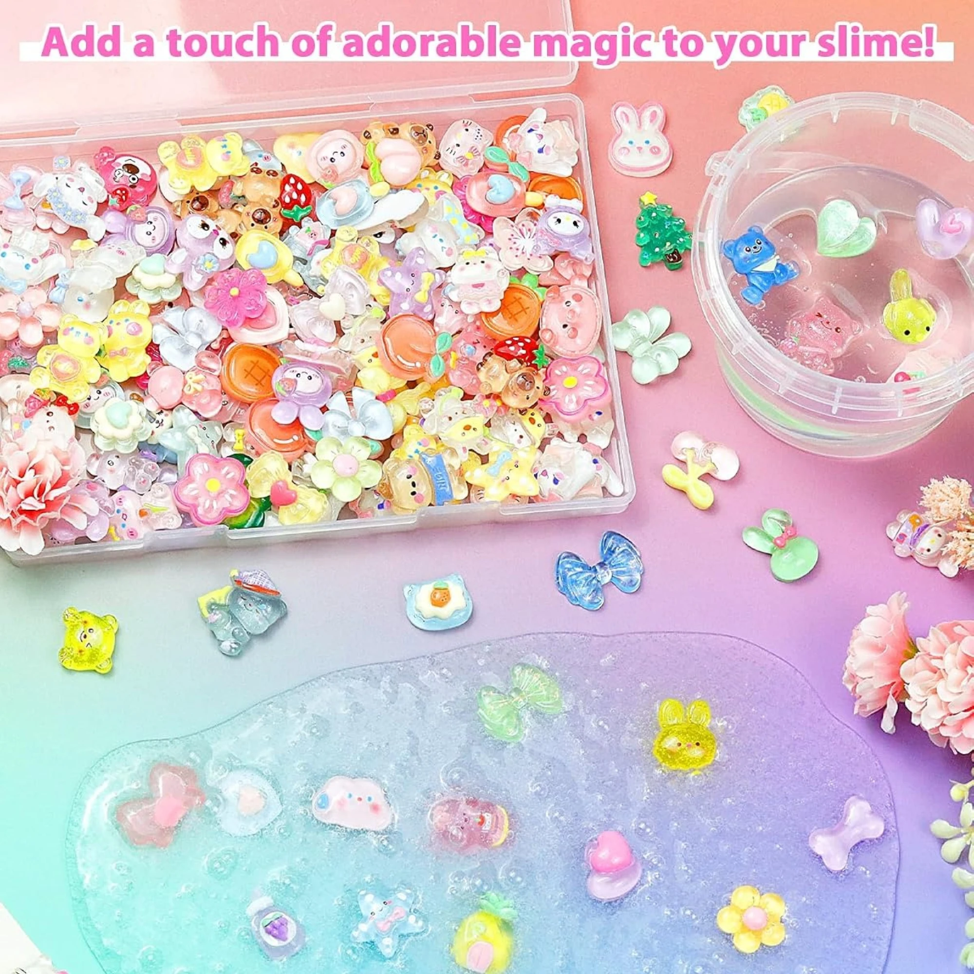100Pcs Kawaii Resin Glitter Ornaments, Lightweight DIY Decor Accessories for Phone Case Nail Jewelry Craft Projects