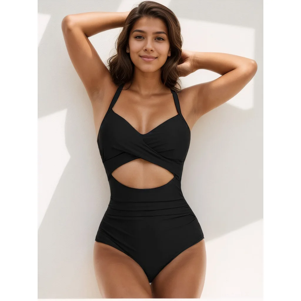 Women Summer New Popular One-piece Swimsuit Hollow Out Sexy Solid Color Swimsuit Swimwear Bikini