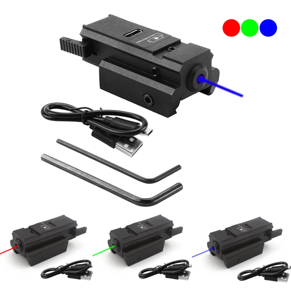 Blue Green Red Dot Laser Sight with USB Charging and fit for 20mm Rail Mount Glock Pistol Laser Sight