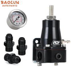 BAOLUN Universal Aluminum 30-70 PSI Car Fuel Pressure Regulator Gauge 3 AN6 Fitting 3 Washers Kit