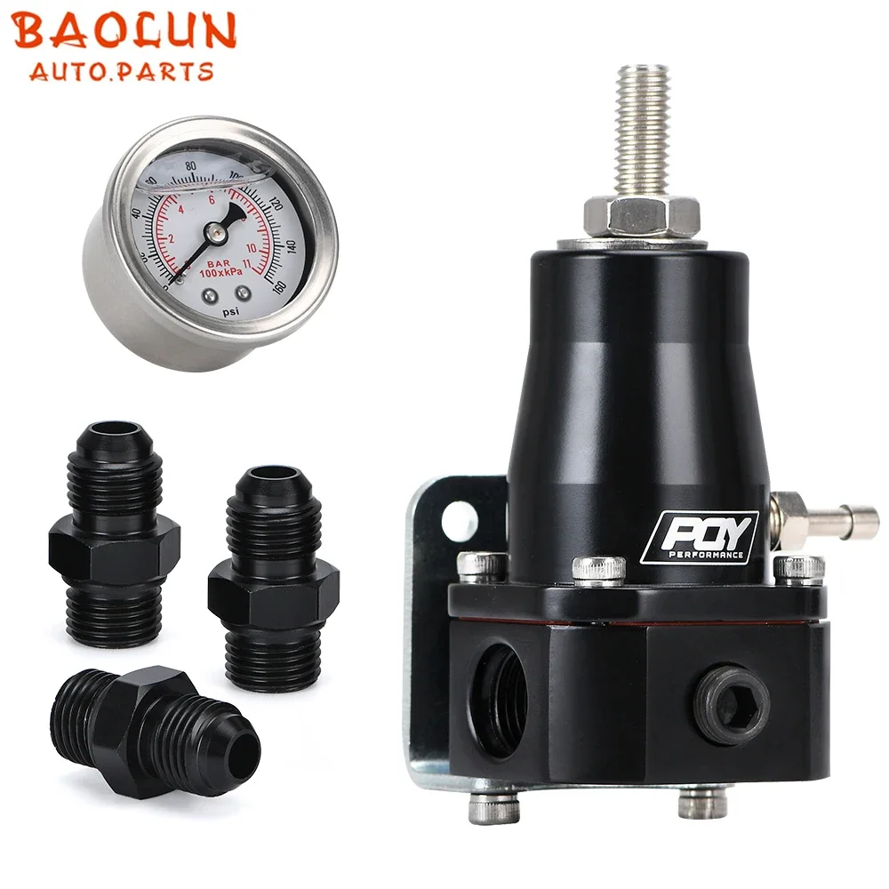 BAOLUN Uniwersalny aluminiowy regulator ciśnienia paliwa 30-70 PSI do samochodów 3 AN6 Zestaw 3 podkładek