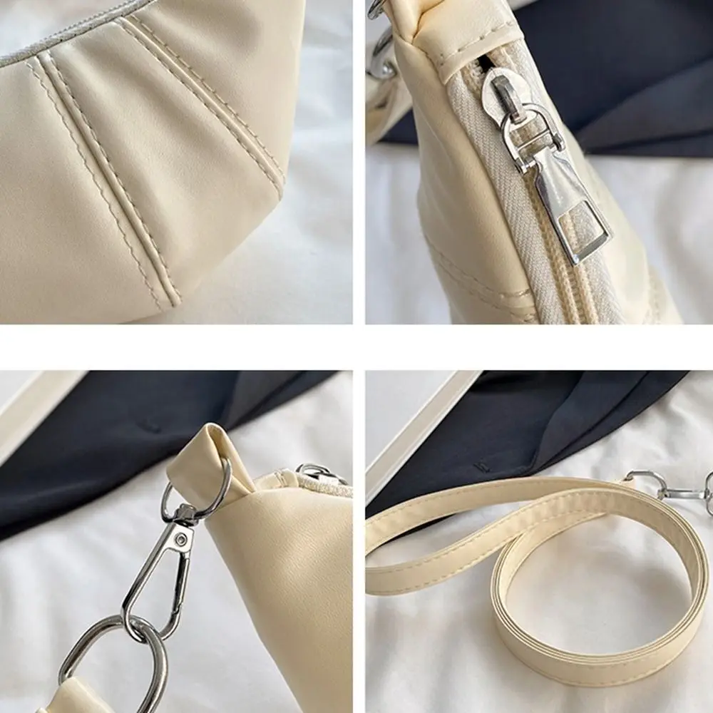 Elegant PU Leather PU Croissant Bag Silver Purse Lanyard Wallet Cute Korean Style Hanging Neck Coin Purse Shopping