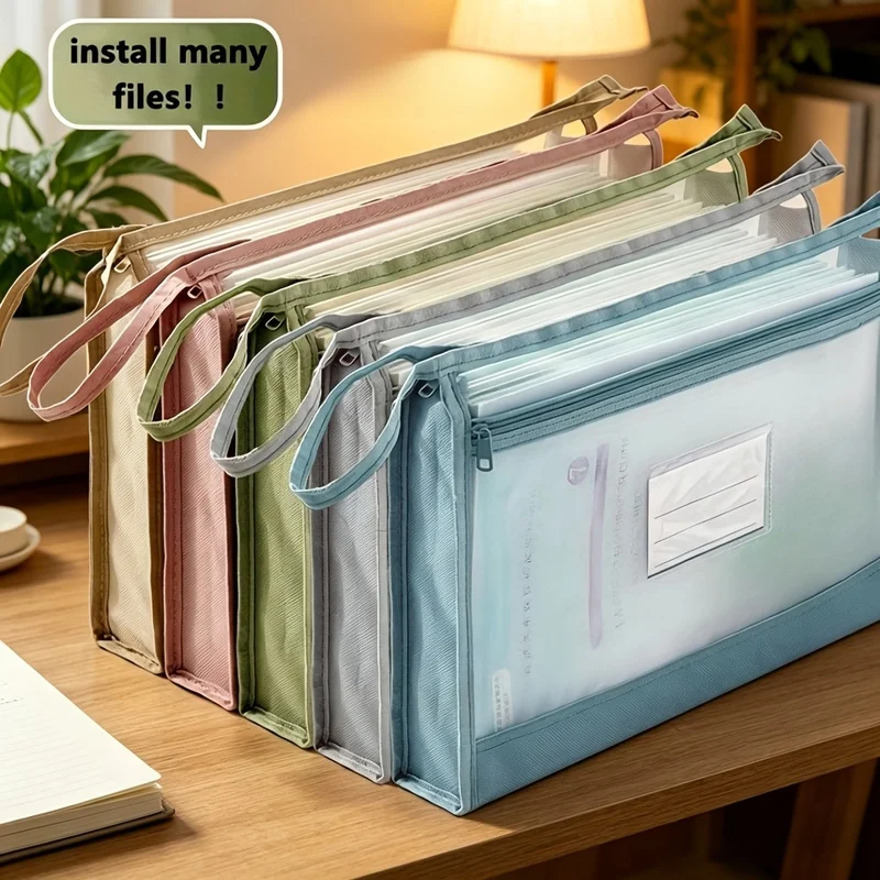A4 Expanding File Organizer Bag Large Capacity Mesh Zipper Document Pouch With Handle For Office School Crafts Travel