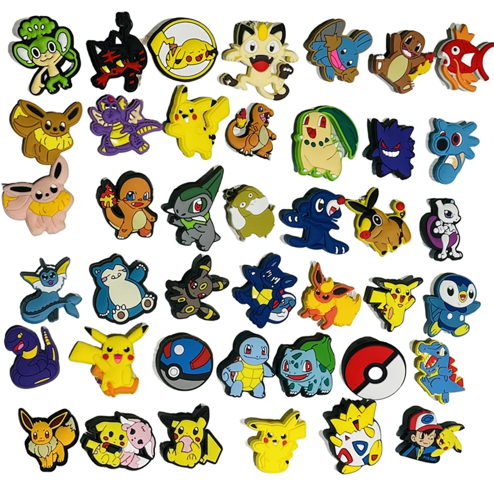 1-41Pcs Poke Ball Pikachu Psyduck Shoes Buckle Decorations PVC Mix Pokemon Character Sandals Charms DIY Kids Bracelet