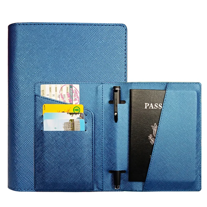 Funda de cuero con banda elástica para pasaporte, bloqueo RFID para tarjetas, soporte para pasaporte de viaje, BILLETERA, organizador de documentos, estuche para hombres y mujeres