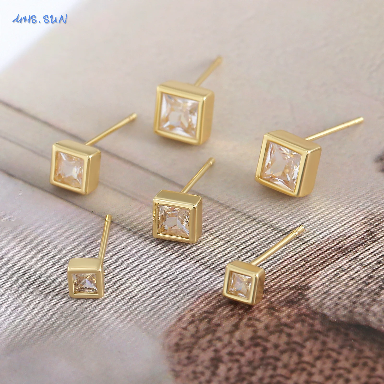 MHS.SUN 3 Sizes Shiny Zircon Square Stud Earrings for Women Simple Tiny AAA CZ Geometric Earring Trend Wedding Jewelry Gifts
