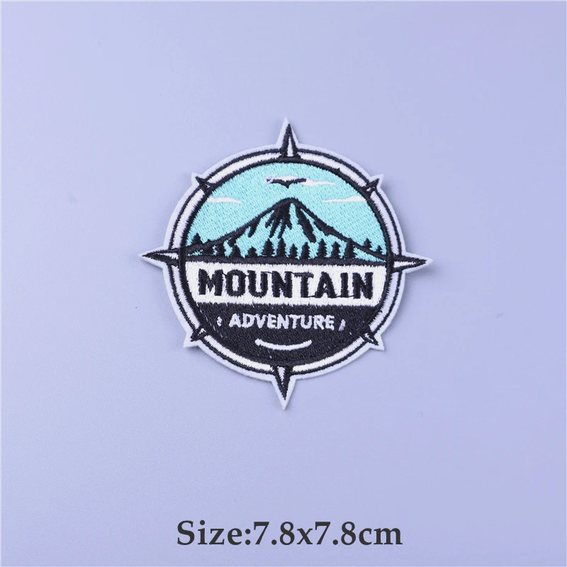 Outdoor Adventure Mountain Patches for Clothing Thermoadhesive Camping Travel Iron on Patch Fusible Embroidered Landscape Patch