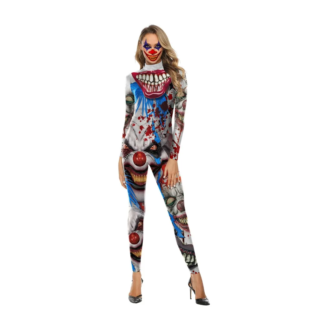 

Halloween Bloody Ugly Clown Horror Series Jumpsuit Elastic Cosplay Suit Stage Performance Tights Slim Fit Carnival Party Outfits