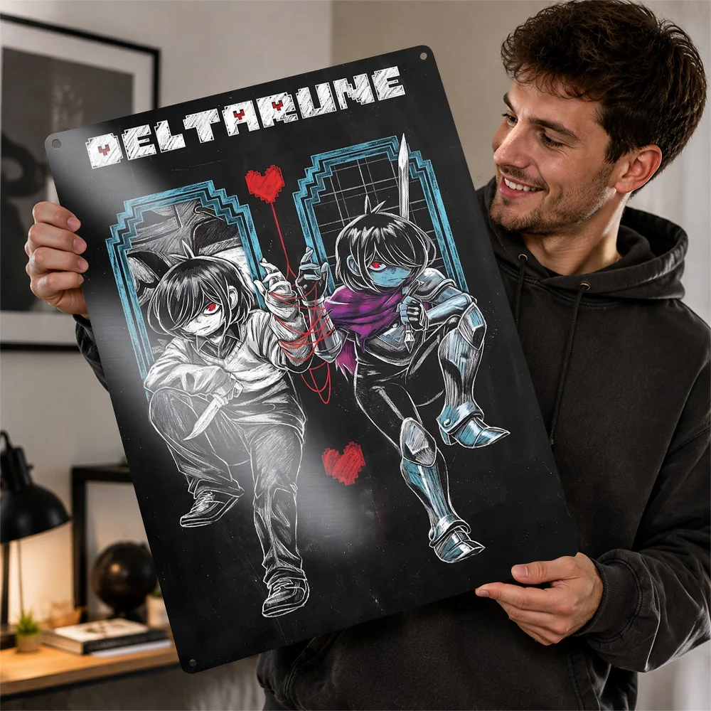 Deltarune Kris Dual Form Textured Poster Customized Metal Tin Sign Dark Realm Style Wall Art For Creative Studio And Game Room