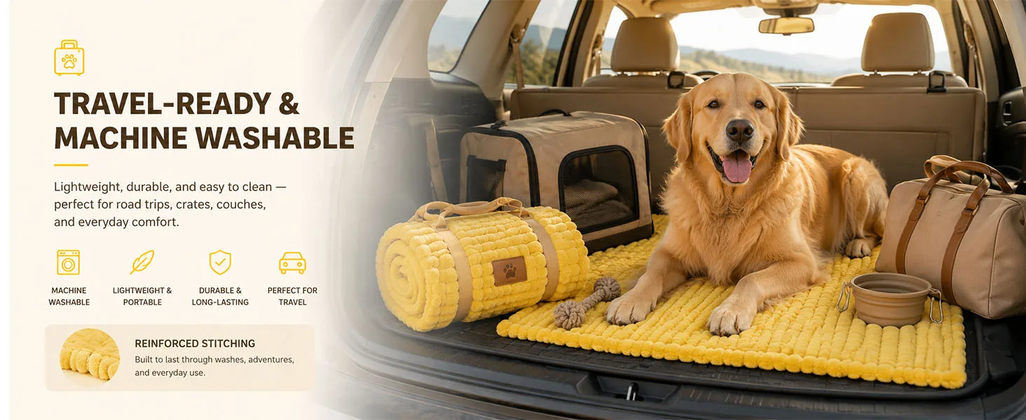 Lightweight, durable, and washable for travel, crates, couches, and daily use