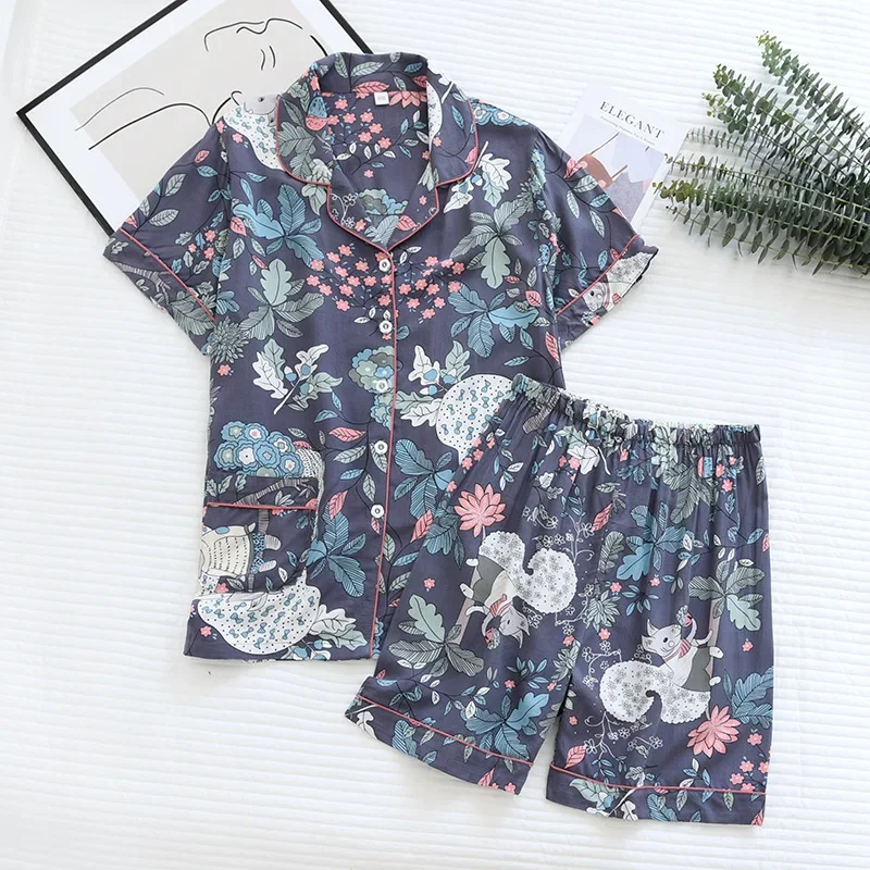 Verão novas senhoras 100% viscose conjunto de pijama de manga curta shorts seção fina serviço de casa solto tamanho grande conjunto de duas peças plus size