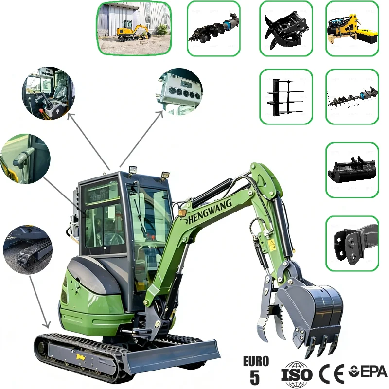 Mini-excavatrice 2,5 tonnes EPA/CE Euro, excavatrice sur chenilles diesel, tracteur agricole pour jardin et usage domestique, vente sur mesure