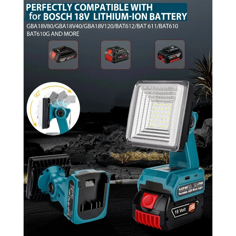 LED Wireless Work Light with USB Port Portable Outdoor Light for BS BAT622 18V Li-Ion Batteries for Construction Sites Emergency
