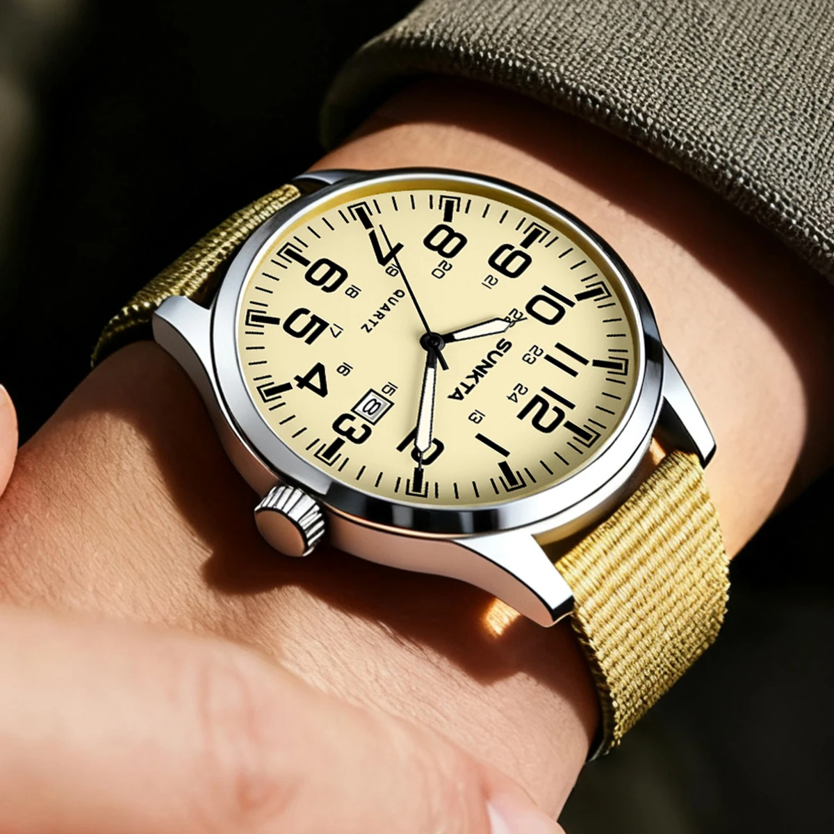 SUNKTA Brand Luxury Men Quartz Date Watch Nylon Leather Waterproof Luminous Military Sports Watches For Men relogios masculino