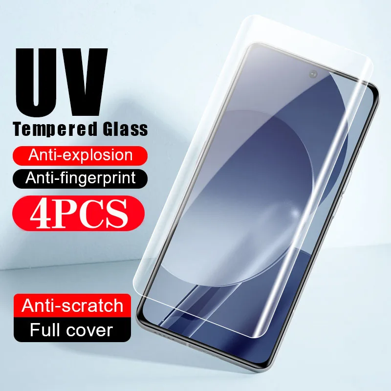 4Pcs Protective Film for Xiaomi 14 Pro 13 12S Ultra 11 UV Tempered Glass for Xiaomi Civi 4 Pro 3 2 Mix 4 Phone Screen Protector