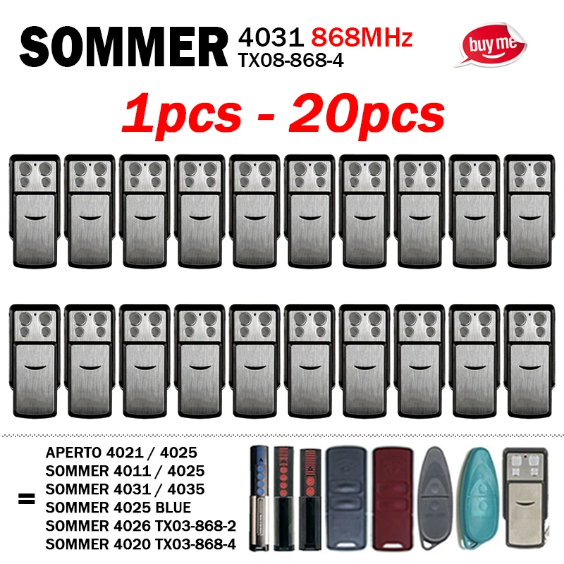 

1-20pcs New SOMMER Slider 4031 4031V000 TX08-868-4 868MHz Garage/Gate Remote Control For SOMMER 4020 4026 TX03-868-4 Gate Opener