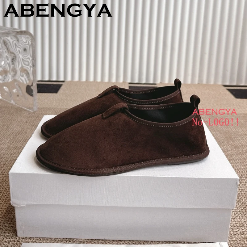 

2025 Summer Suede Leather Flat Loafers Shoes Women Round Toe Slip On Ballet Flat Shoes Casual Comfort Walking Single Shoes Mujer
