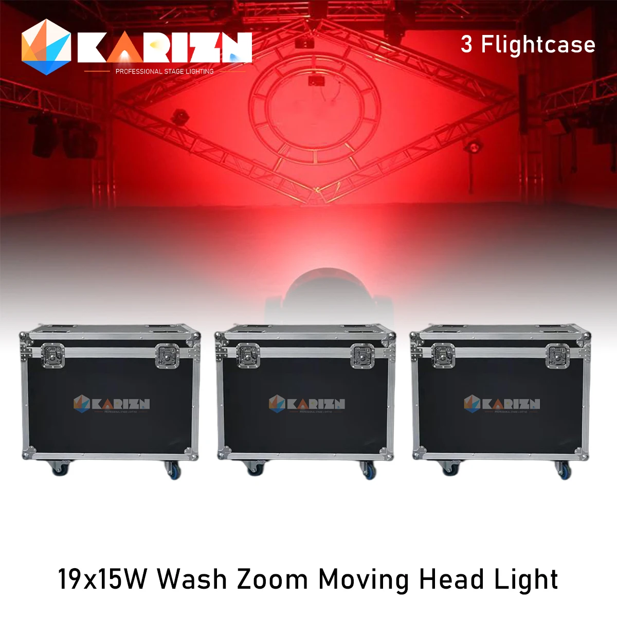 Flycase 0 Tax 3 buah untuk Zoom Lyre cuci Dmx 19X15W Led cuci Zoom Rgbw lampu sorot panggung lampu besar bergerak untuk Dj kelab malam disko