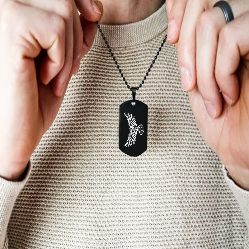 

Custom Stainless Steel Eagle Pendant Necklace Engraved Army Brand Men's Birthday Gift Personalized Fashion Match