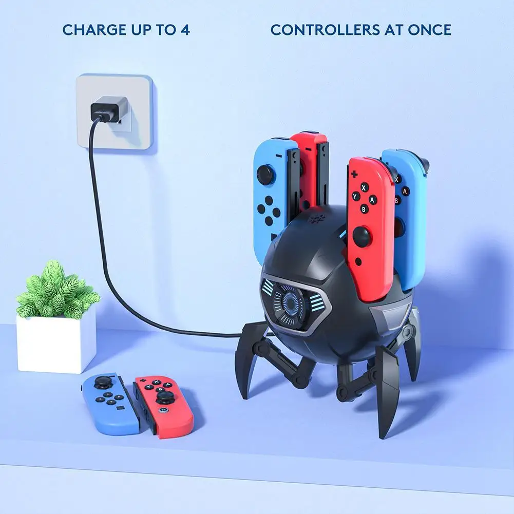 For Switch NS/OLED 4in1 Joy-con Handle Charging Base With LED Indicator Light Short Circuit Overvoltage Overcharge Protection