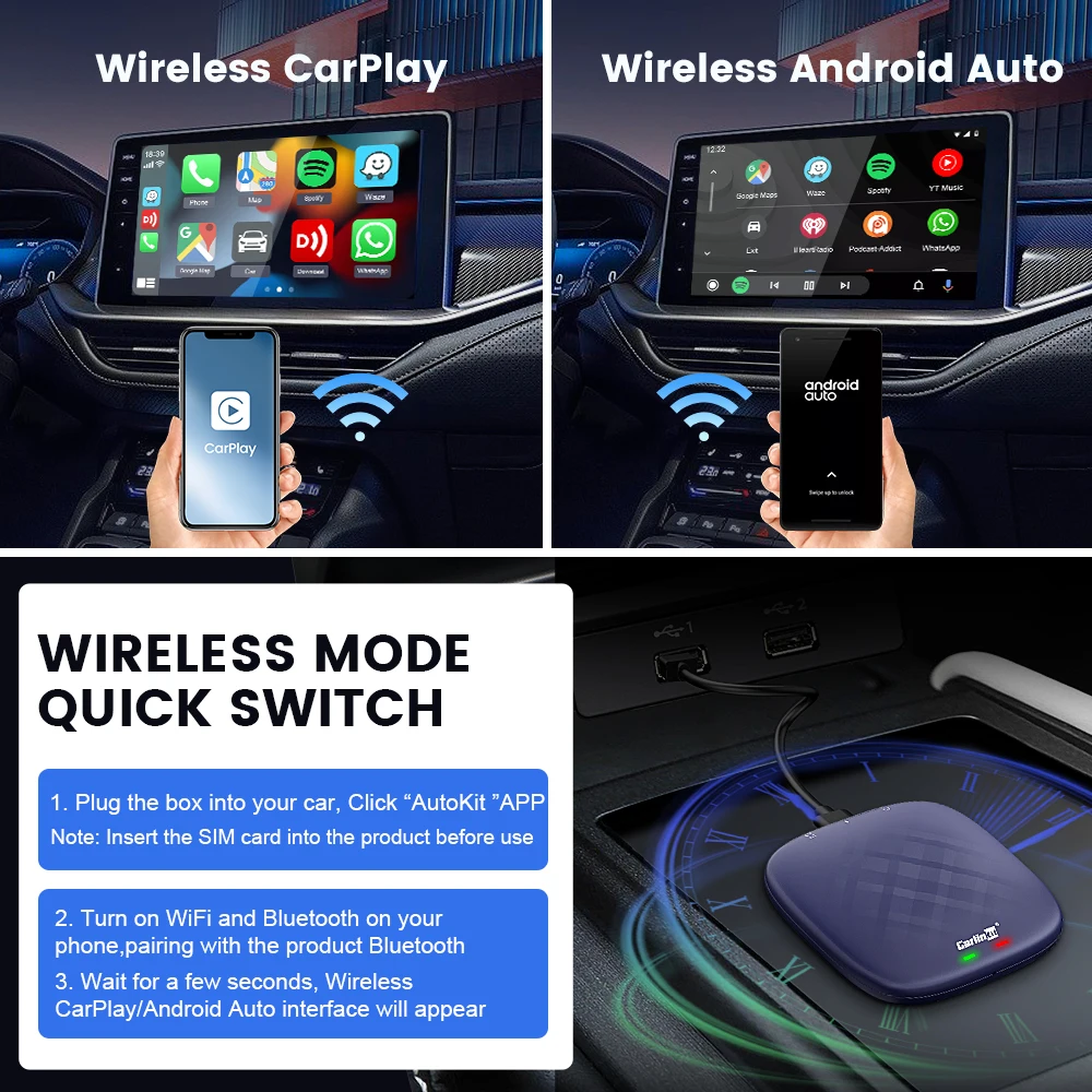 CarlinKit CarPlay Ai Box Android 13 Plus QCM6125 8-ядерный беспроводной Android Auto и CarPlay Автомобильный USB-адаптер Обновление FOTA для OEM-проводного CarPlay или Android Auto Car Для Netflix IPTV