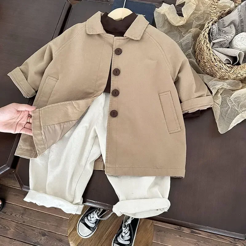 Girls Windbreak Coat Overcoat Jacket Outerwear 2024 Apricot Spring Autumn Cotton School Outdoor Teenagers Children's Clothing