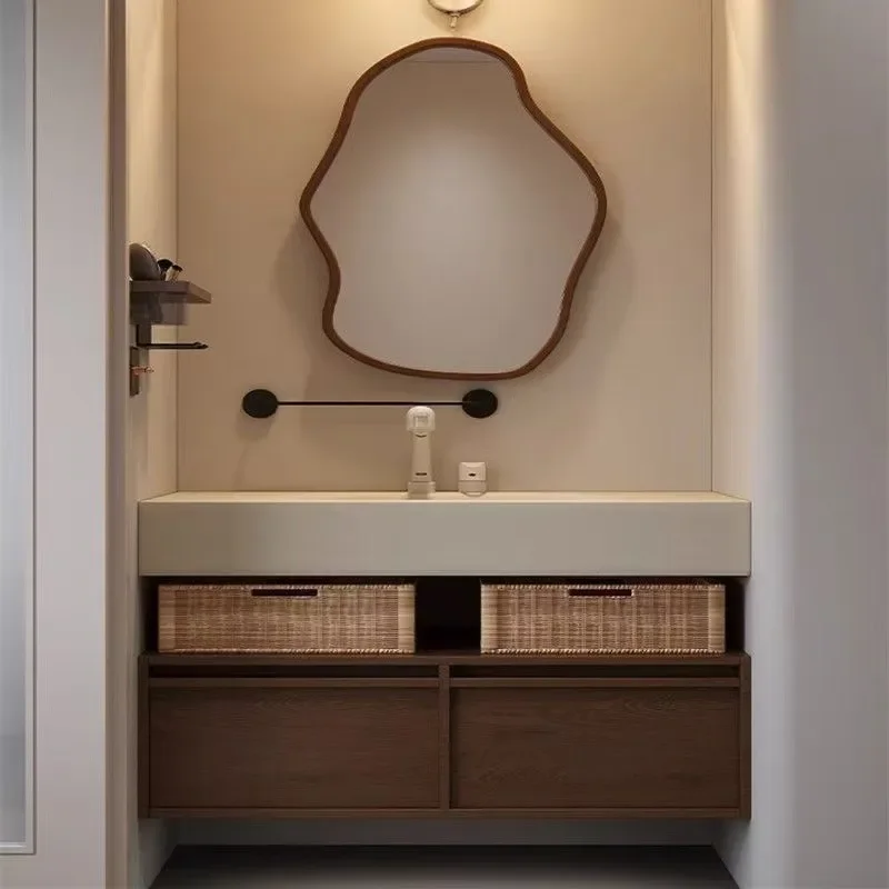 French Medieval Style Rock Slab Hot Bending Integrated Basin Bathroom Cabinet with Toilet Multi Functional Beauty Storage