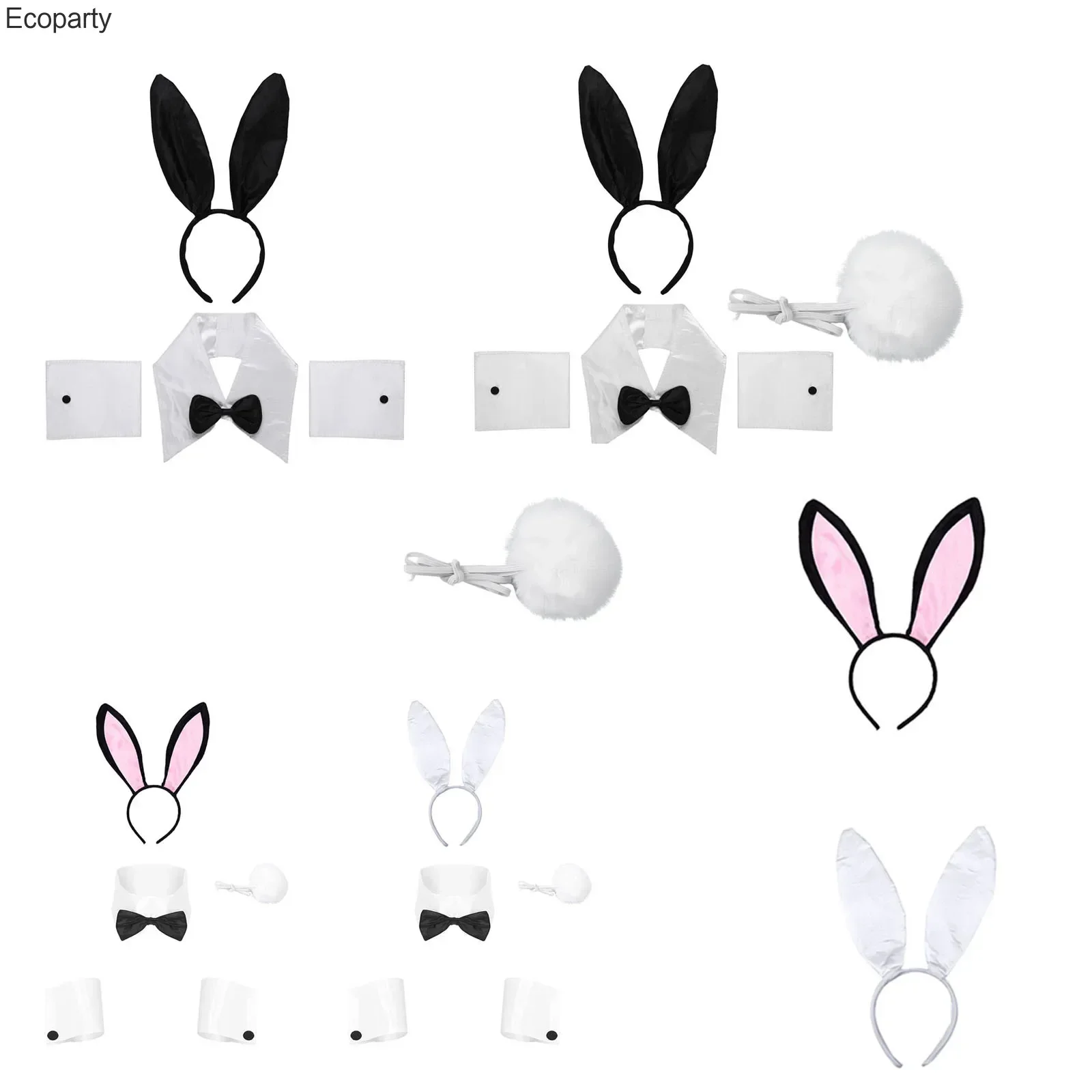 

Sweet Sexy Bunny Ears Headband Rabbit Collar Bow Ties Cuffs Bunny Sets Tail Ball Adult Toys for Party Costume Cosplay Accessory