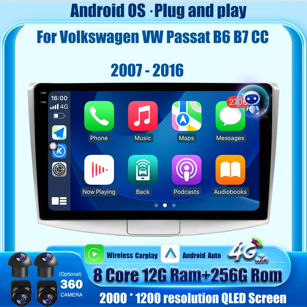 

Android Auto Carplay For Volkswagen VW Passat B6 B7 CC 2007-2016 Car Radio Multimedia Player GPS Navigation Stereo BT DSP 10''
