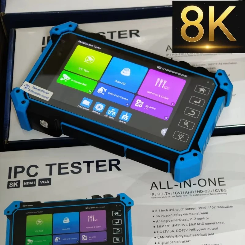 8K IP Camera Tester IPC-5200 Plus 5.4 Inch H.265/H.264 6-in-1 IP/AHD/CVI/TVI/SDI/Analog,HDMI VGA Input,8MP for CCTV Installation