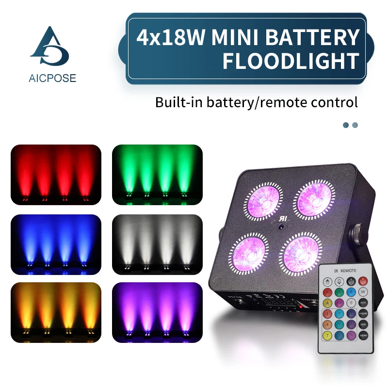 4x18W Led RGBWA UV 6IN1 Color Battery Wireless 2.4G Wireless DMX Led Par Light Mini Battery Party Light