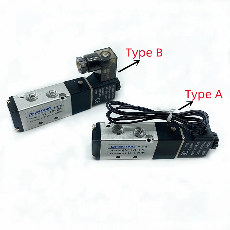 4V110-06 Solenoid Valve 5 Way Port 2 Position Gas Pneumatic Electric Magnetic Valve 12V 24V 220V Coil Volt