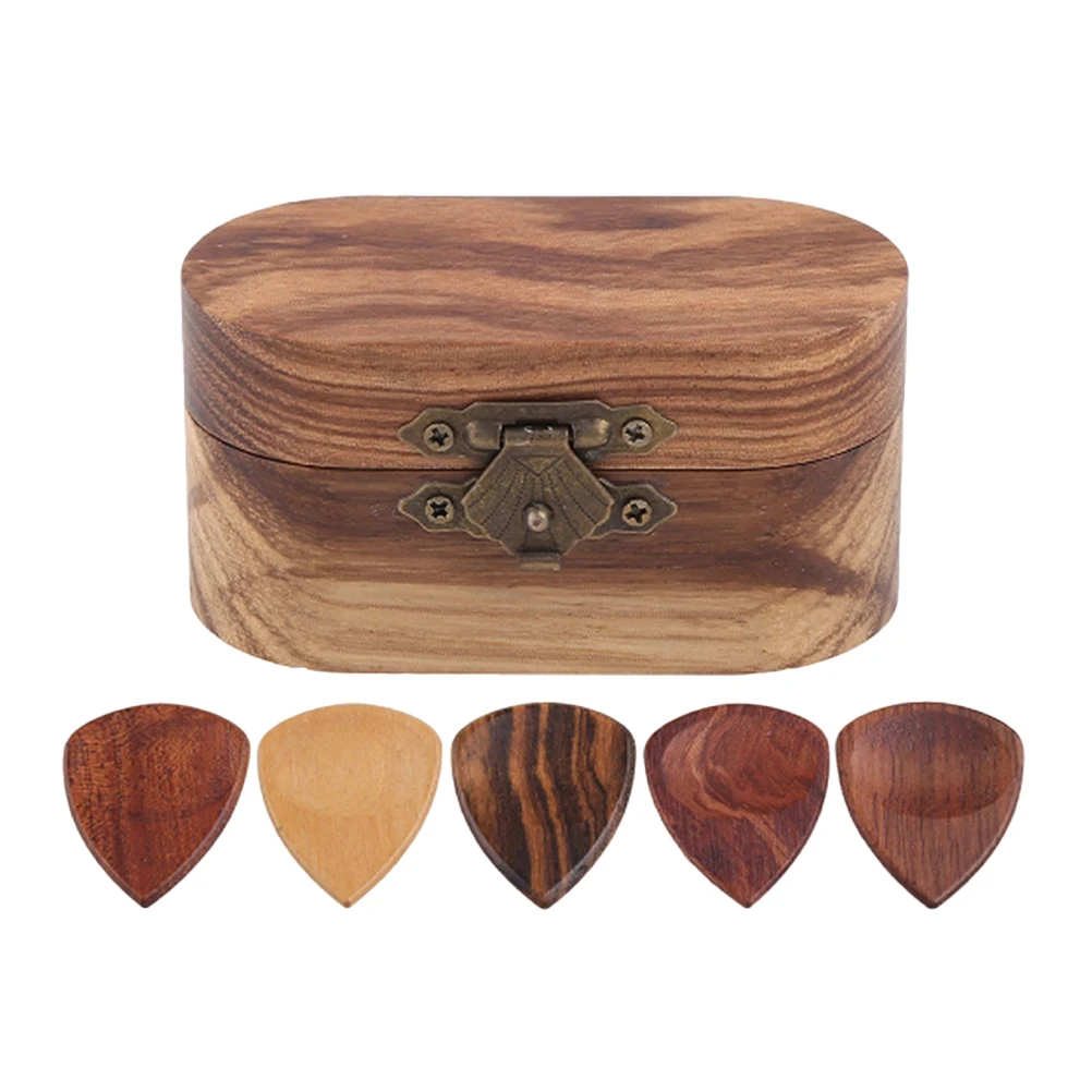 

1 Set Wooden Guitar Picks With Compact Storage Box Sectional Organizer For Musicians On Trip Modern Aesthetic Design
