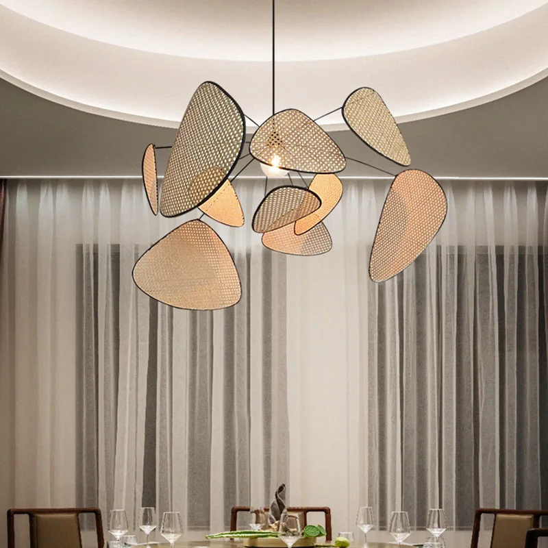 

French Design Market Screen Rattan Chandelier for Dining Living Room Suspension House Decor Lamp Indoor Lighting Factory Outlet