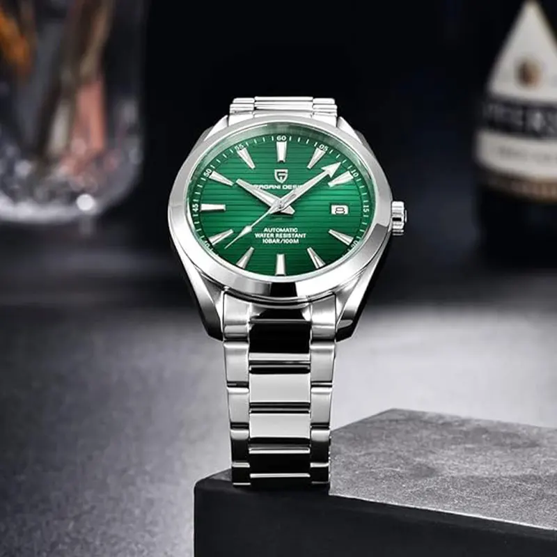 PAGANI DESIGN ساعة أوتوماتيكية للرجال من زجاج الياقوت ساعة يد ميكانيكية سوار من الفولاذ المقاوم للصدأ 100 متر ساعات رياضية مقاومة للماء