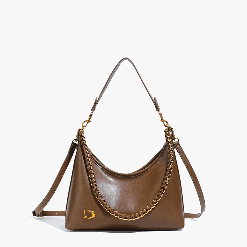

Vintage Waxed Leather Underarm Bag, Women's Chic Top Handle Crossbody Purse, Day to Night Tote, Casual Sling Bag, Minimalist
