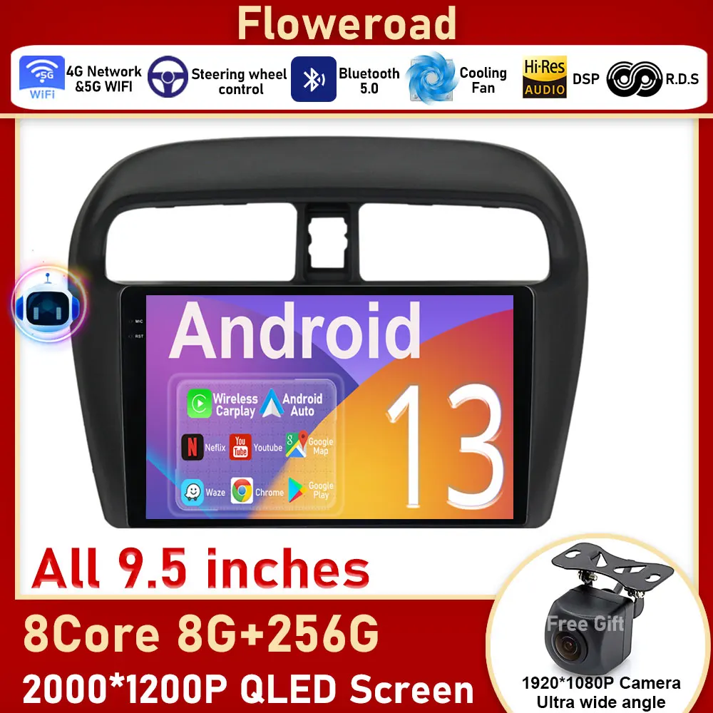 

2K QLED Screen Android For Mitsubishi Mirage 6 2012 - 2018 Car Radio Multimedia Video Player Wireless Carplay Auto DSP RDS