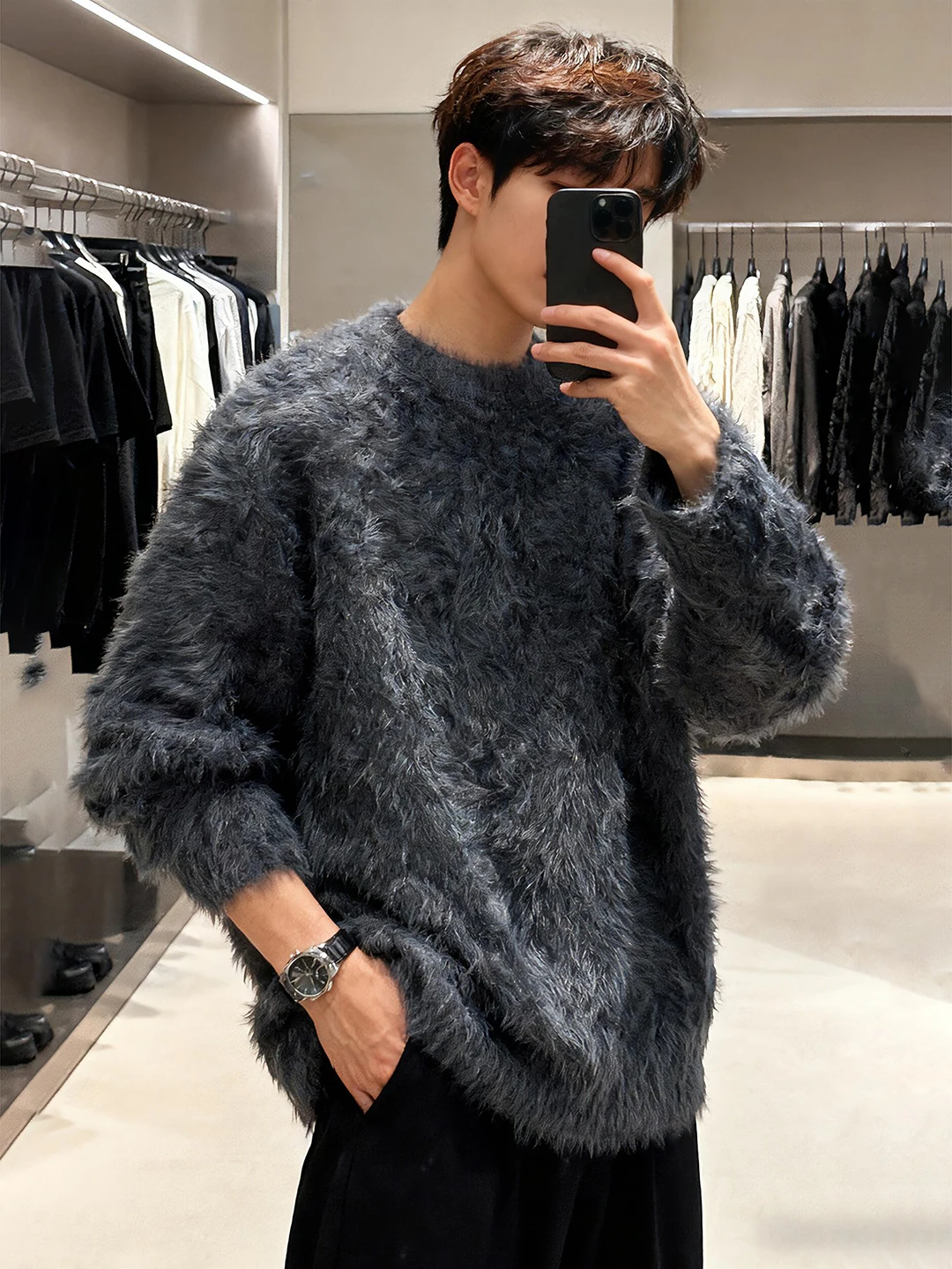 

Мужской трикотажный свитер из норкового вельвета Deep ey: мягкий, уютный, базовый слой, американский стиль, для зимы, повседневный, свободный крой