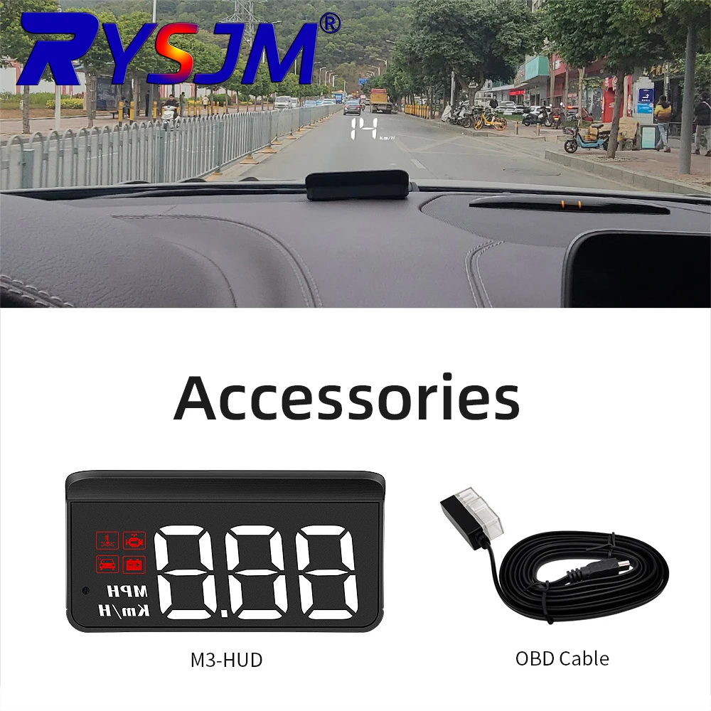M3 OBD2 Head-Up Display KMH/MPH Speedometer Windshield Projector HUD Car Accessories with Water Temperature Voltage for Car