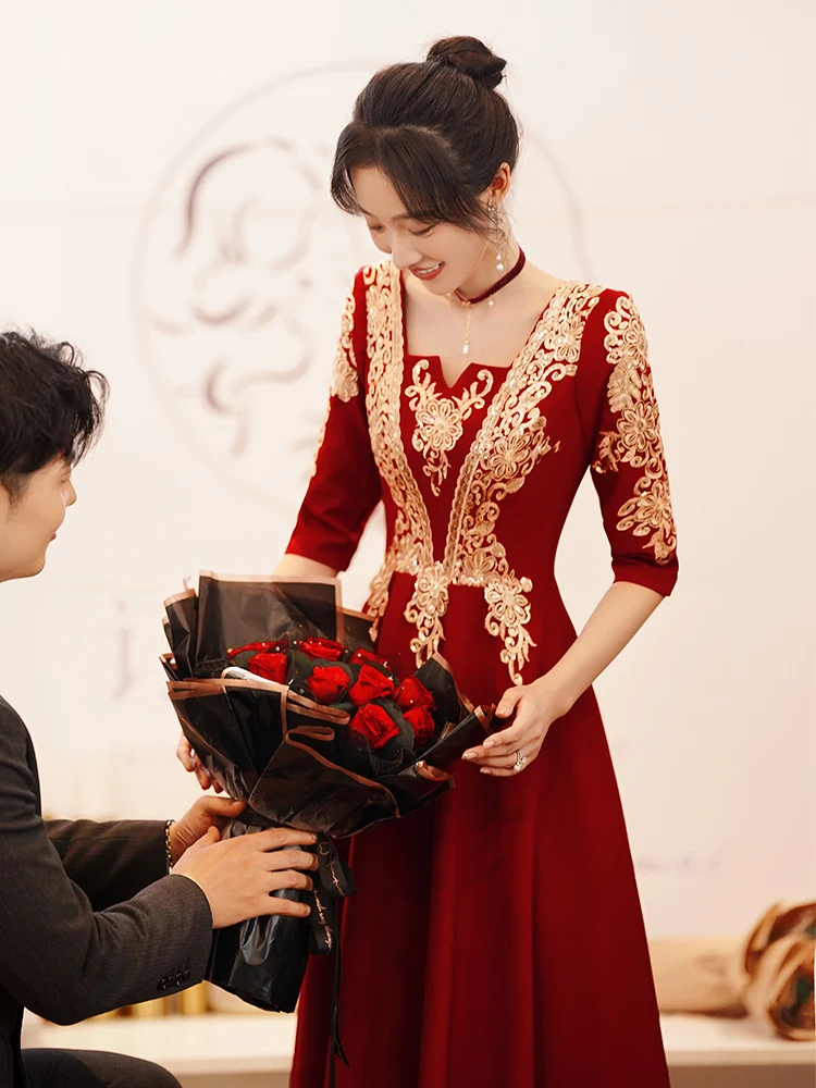 

Red Wedding Dr Wedding Ceremony Dr New Chinese Sle Engagement Dr New Bride Summer Long Evening Gown