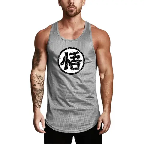 Summer Men Gym Workout  Fitness Running Sport Sleeveless Slim Fit Mesh Breathable Quick Dry Muscle Bodybuilding Tank Top T-shirt